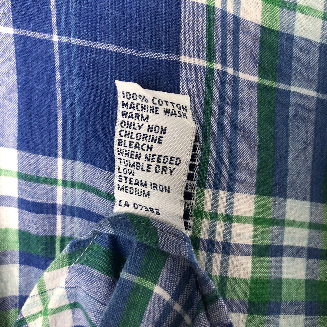 90'S Ralph Lauren POLO SPORT short sleeve button down check shirt made in Canada men's size L cotton blue type Vintage Second Hand