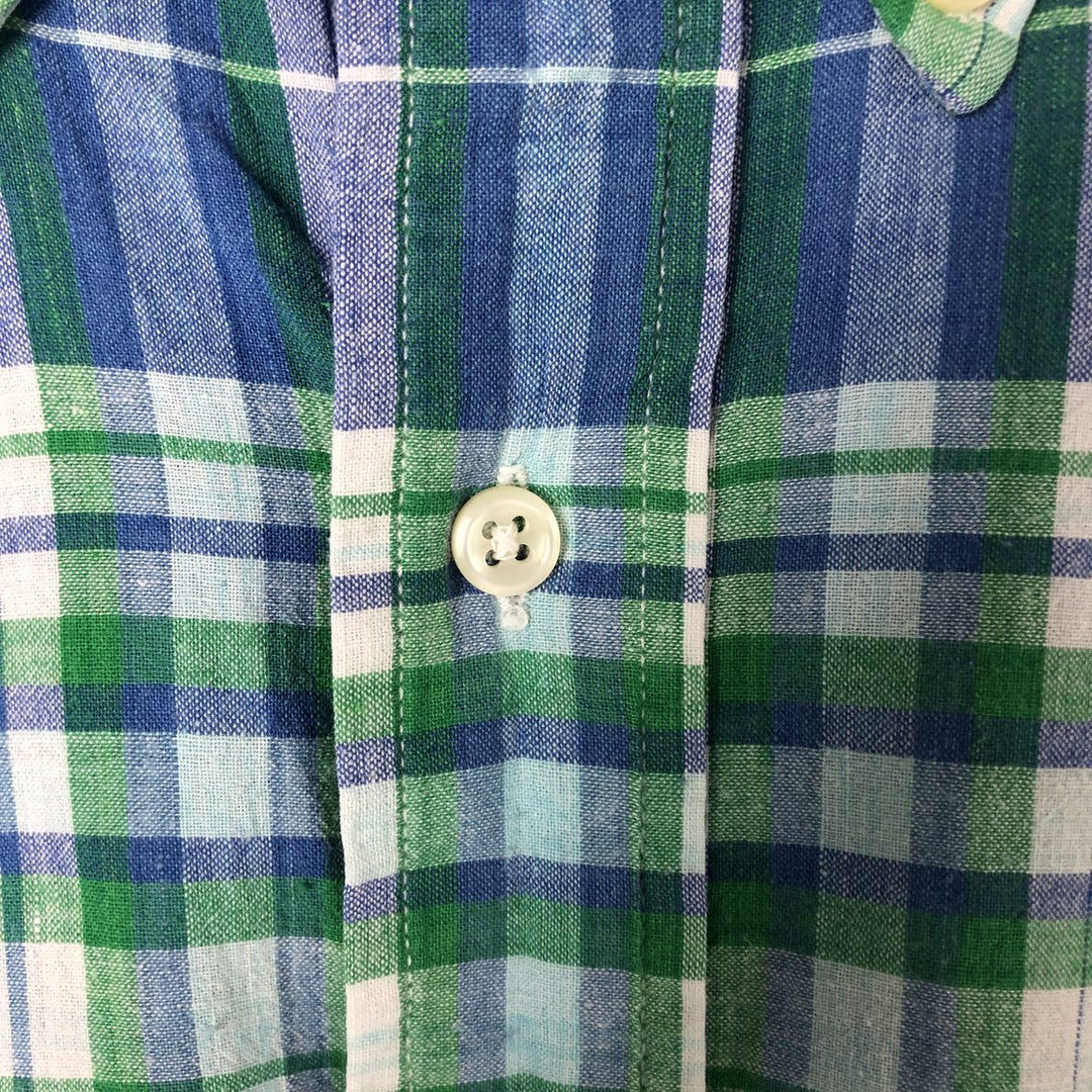 90'S Ralph Lauren POLO SPORT short sleeve button down check shirt made in Canada men's size L cotton blue type Vintage Second Hand