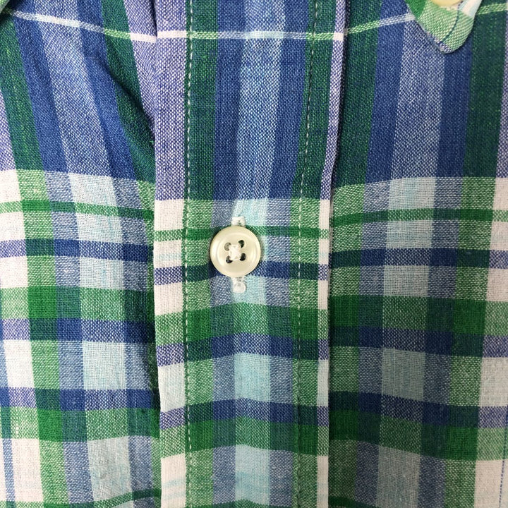 90'S Ralph Lauren POLO SPORT short sleeve button down check shirt made in Canada men's size L cotton blue type Vintage Second Hand