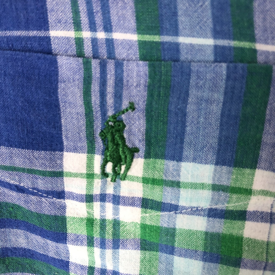 90'S Ralph Lauren POLO SPORT short sleeve button down check shirt made in Canada men's size L cotton blue type Vintage Second Hand