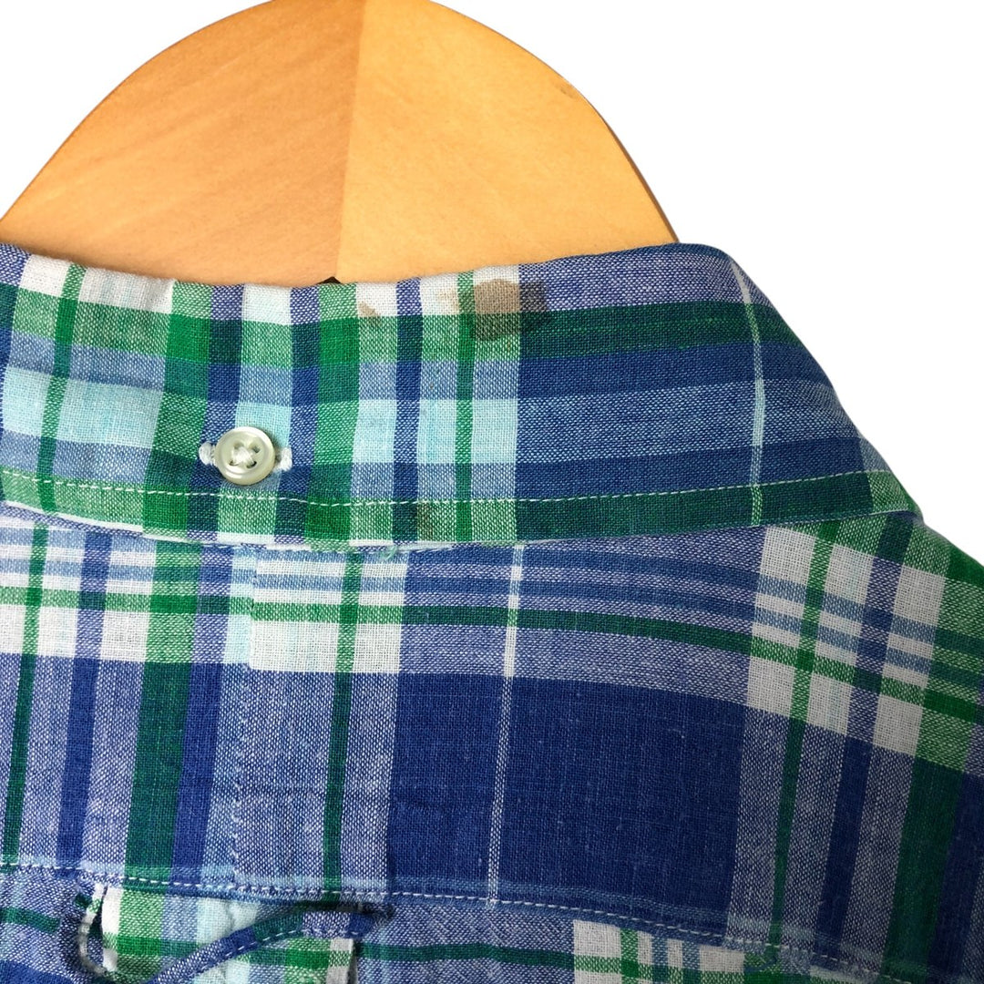 90'S Ralph Lauren POLO SPORT short sleeve button down check shirt made in Canada men's size L cotton blue type Vintage Second Hand