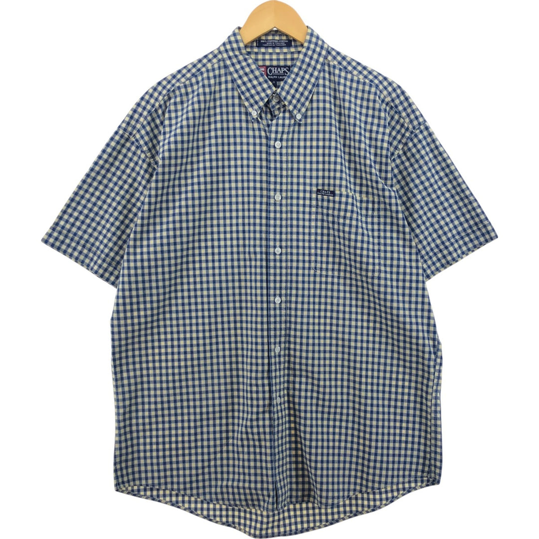 Ralph Lauren CHAPS short sleeve button down check shirt men's size L cotton Navy blue Vintage Second Hand