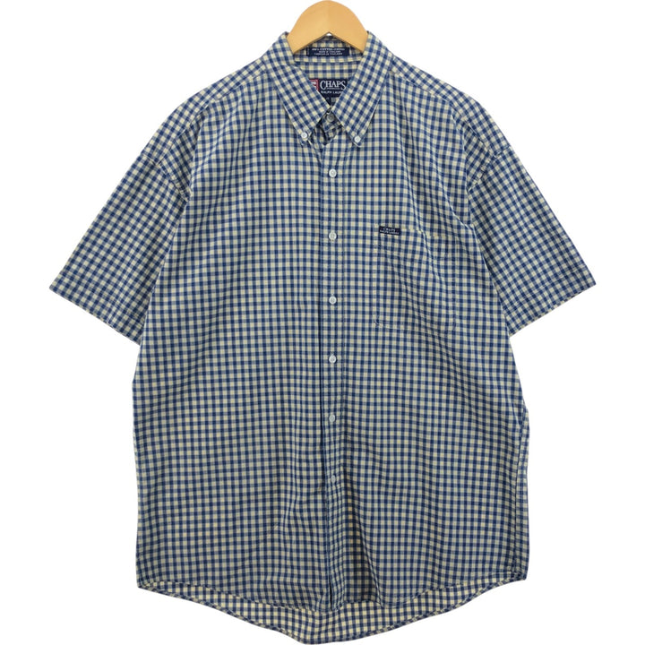 Ralph Lauren CHAPS short sleeve button down check shirt men's size L cotton Navy blue Vintage Second Hand