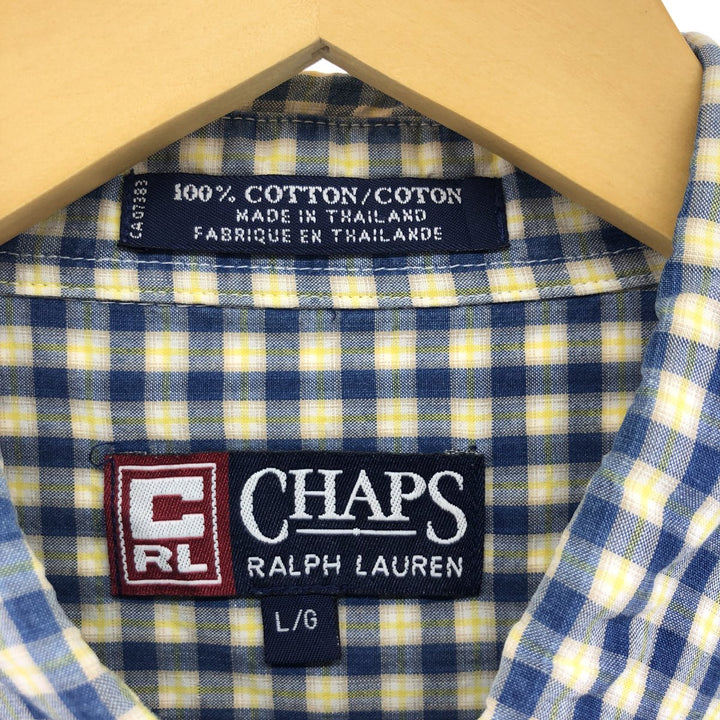 Ralph Lauren CHAPS short sleeve button down check shirt men's size L cotton Navy blue Vintage Second Hand