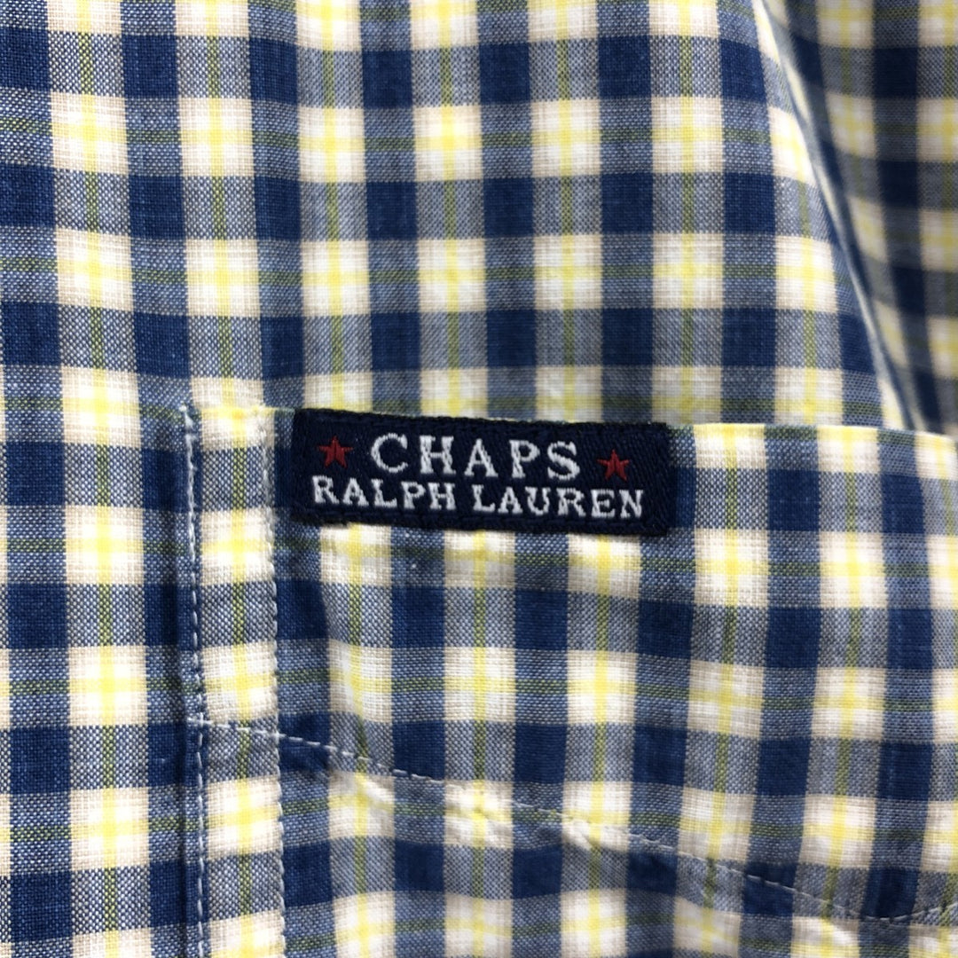 Ralph Lauren CHAPS short sleeve button down check shirt men's size L cotton Navy blue Vintage Second Hand