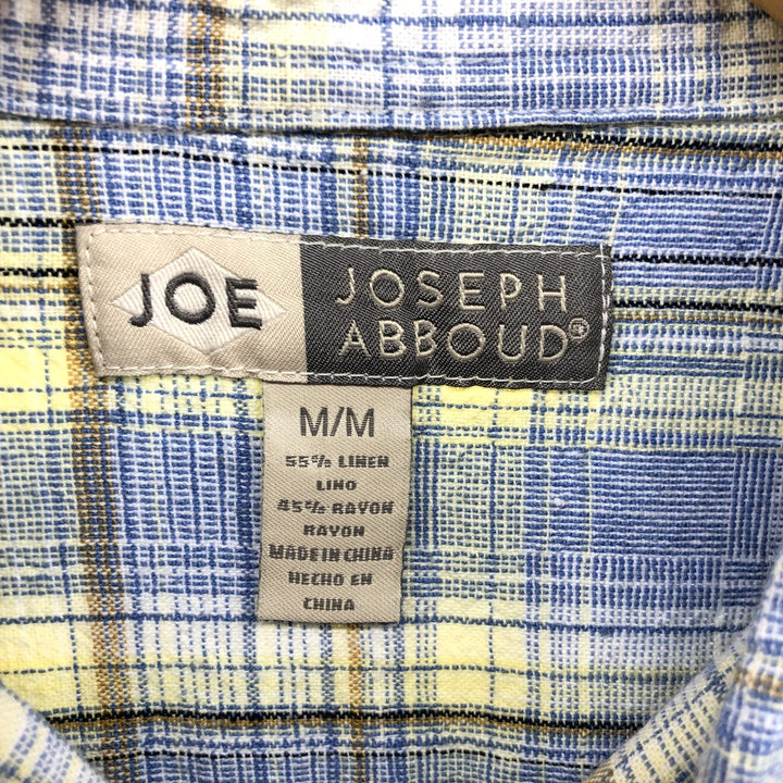 JOSEPH ABBOUD Check Pattern Short Sleeve Rayon x Linen Shirt Men's M linen Blue type light blue Vintage Second Hand