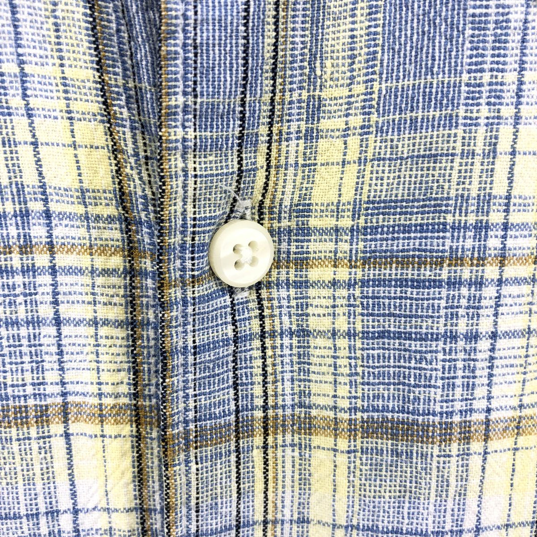 JOSEPH ABBOUD Check Pattern Short Sleeve Rayon x Linen Shirt Men's M linen Blue type light blue Vintage Second Hand