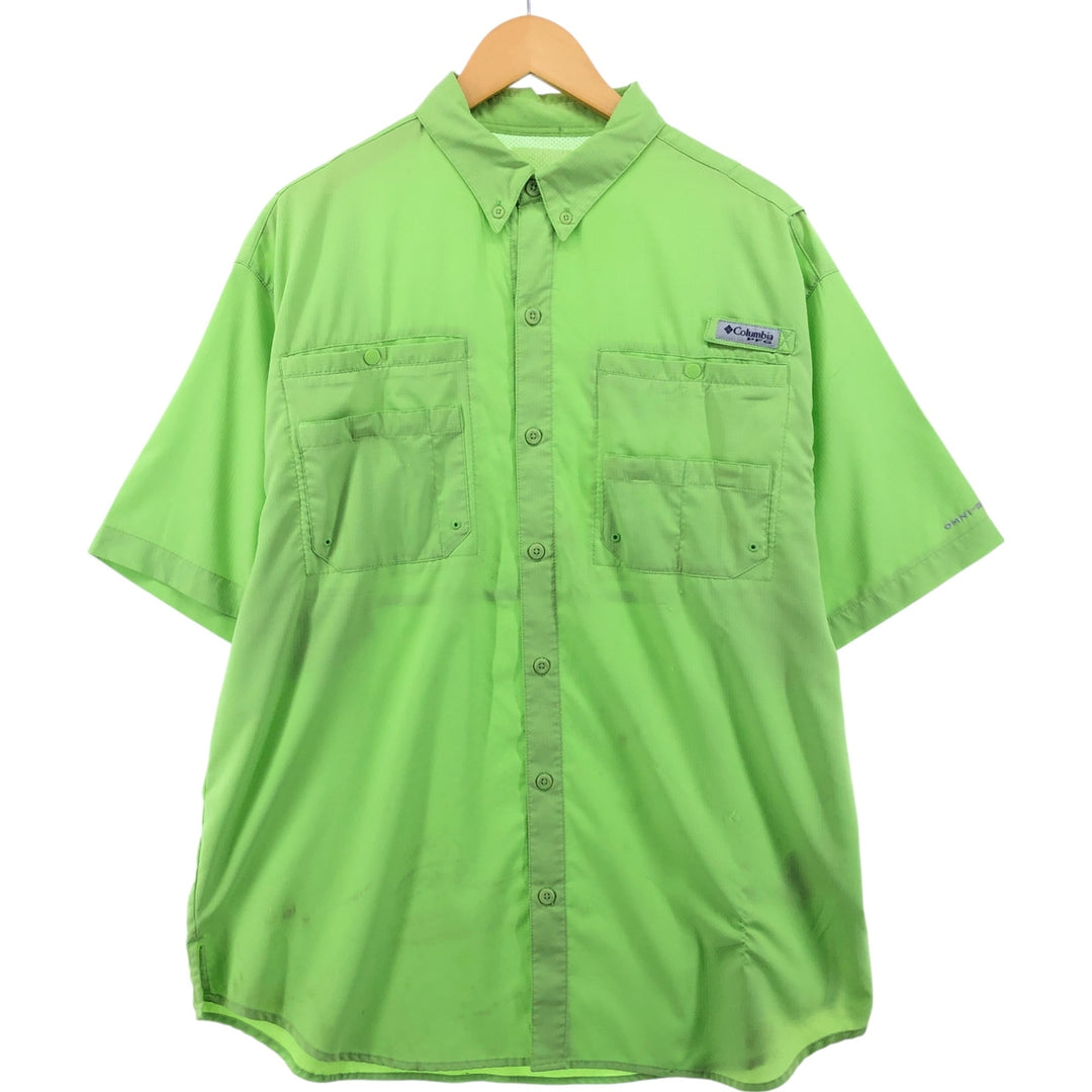 Columbia PFG Button-down Short Sleeve Fishing Shirt, Men's S Size polyester green type yellow green Vintage Second Hand