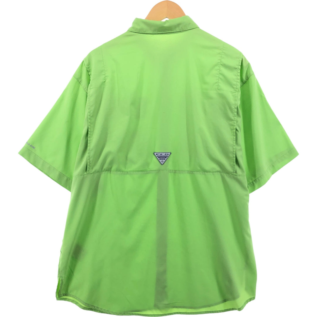 Columbia PFG Button-down Short Sleeve Fishing Shirt, Men's S Size polyester green type yellow green Vintage Second Hand