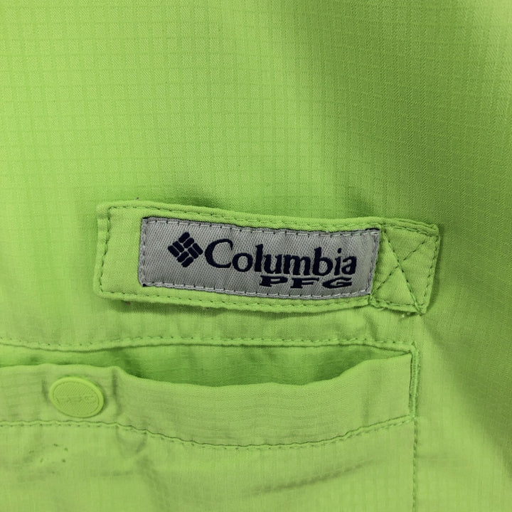 Columbia PFG Button-down Short Sleeve Fishing Shirt, Men's S Size polyester green type yellow green Vintage Second Hand