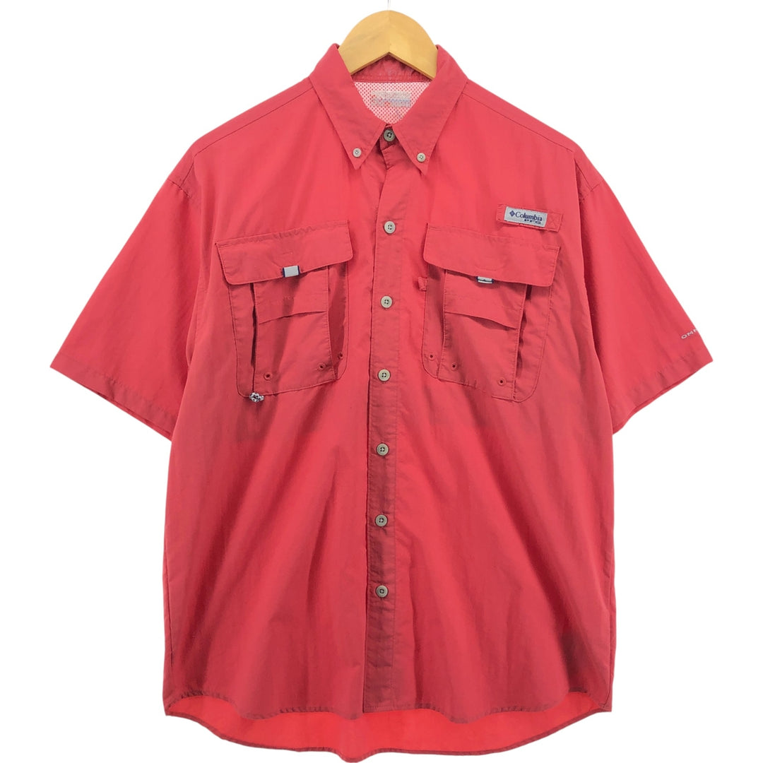 Columbia PFG Button-down Short Sleeve Fishing Shirt, Men's M Size Nylon red type Vintage Second Hand