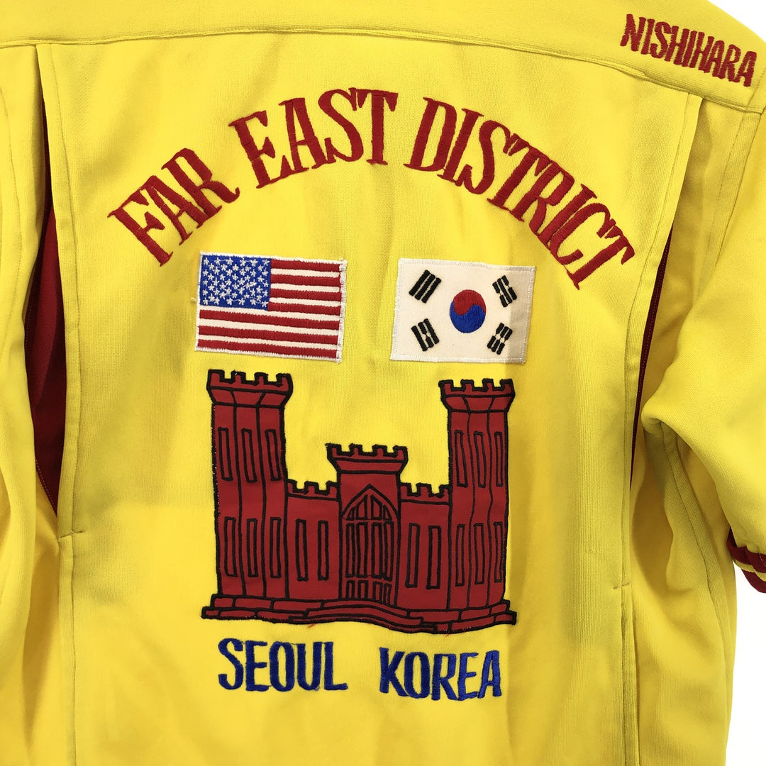 70s~ No.1 SHIRT STORE Custom Tailor E TAE WON Souvenir Short Sleeve Bowling Shirt Men's M Size Vintage unclear yellow type Vintage Second Hand