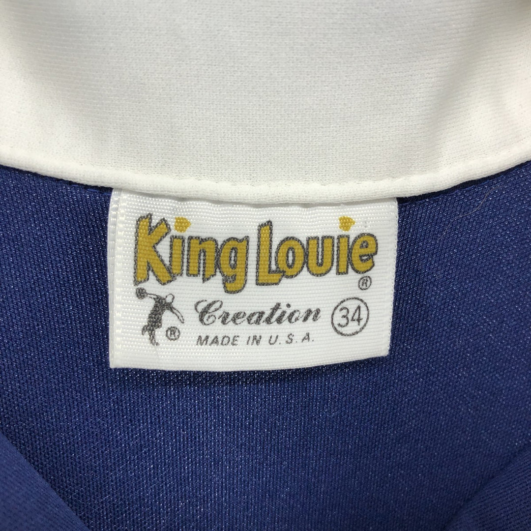 Vintage 70'S King Louie pullover open collar short sleeve bowling shirt made in USA, men's size S polyester Navy blue Vintage Second Hand