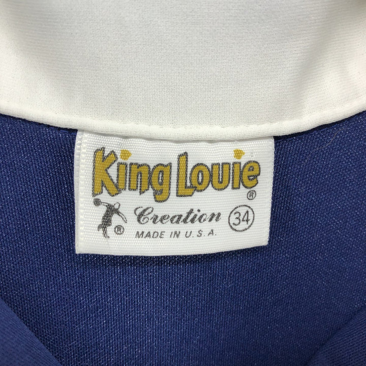Vintage 70'S King Louie pullover open collar short sleeve bowling shirt made in USA, men's size S polyester Navy blue Vintage Second Hand