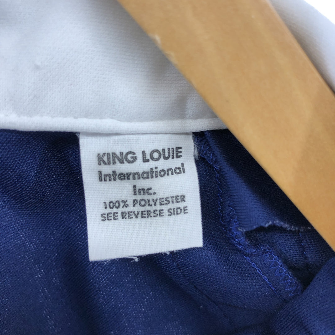 Vintage 70'S King Louie pullover open collar short sleeve bowling shirt made in USA, men's size S polyester Navy blue Vintage Second Hand