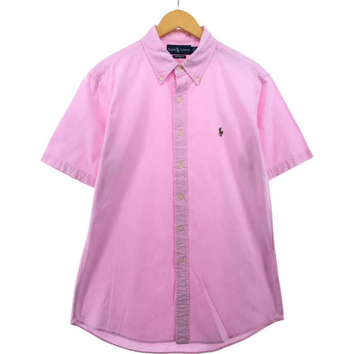 Ralph Lauren CUSTOM FIT short sleeve button down shirt, women's size L cotton pink type Vintage Second Hand