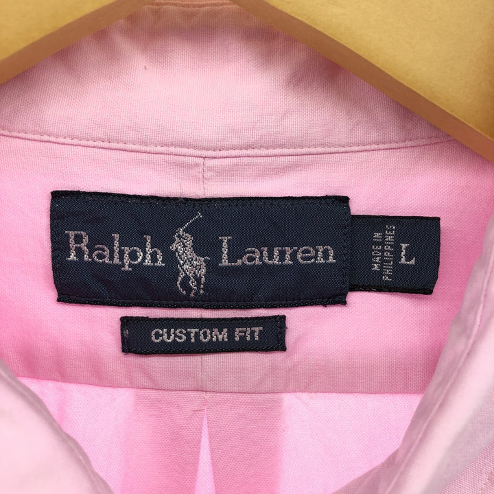 Ralph Lauren CUSTOM FIT short sleeve button down shirt, women's size L cotton pink type Vintage Second Hand