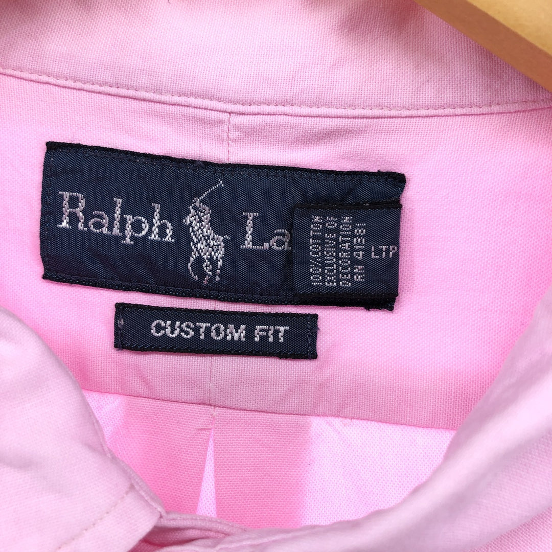Ralph Lauren CUSTOM FIT short sleeve button down shirt, women's size L cotton pink type Vintage Second Hand