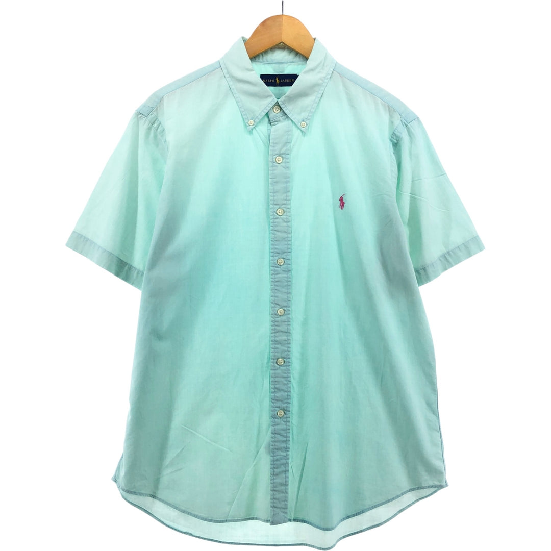 Ralph Lauren short sleeve button down shirt, men's size L cotton Mint green Vintage Second Hand