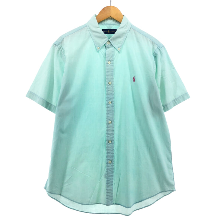 Ralph Lauren short sleeve button down shirt, men's size L cotton Mint green Vintage Second Hand