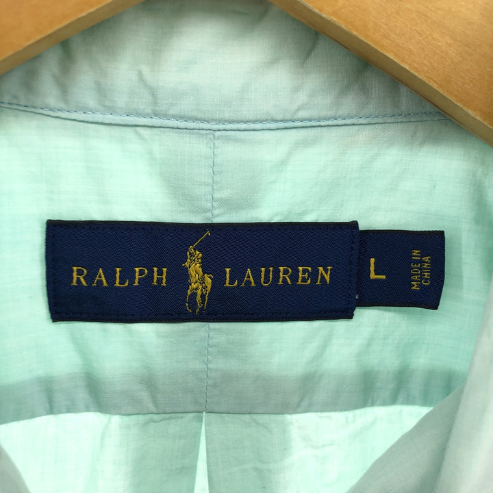 Ralph Lauren short sleeve button down shirt, men's size L cotton Mint green Vintage Second Hand