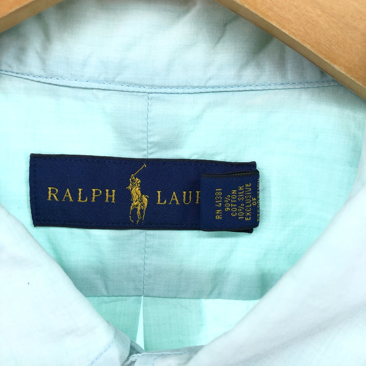 Ralph Lauren short sleeve button down shirt, men's size L cotton Mint green Vintage Second Hand
