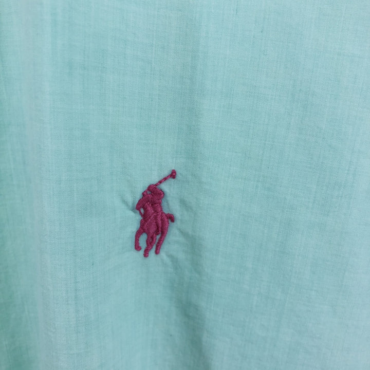 Ralph Lauren short sleeve button down shirt, men's size L cotton Mint green Vintage Second Hand