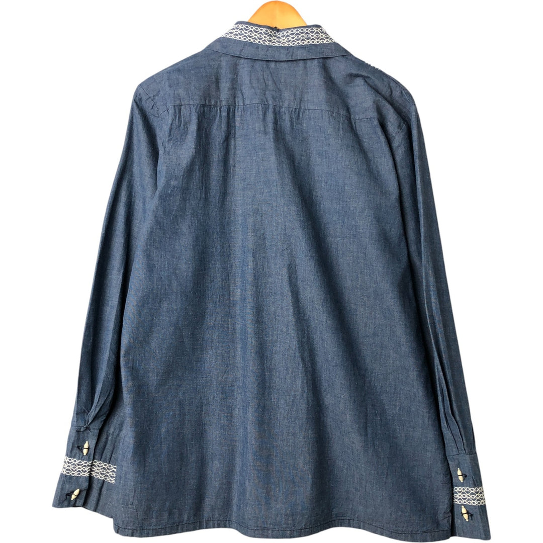 Long sleeve denim shirt, Mexican shirt, men's size M unclear blue type Vintage Second Hand