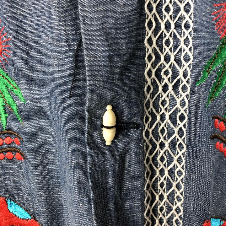 Long sleeve denim shirt, Mexican shirt, men's size M unclear blue type Vintage Second Hand