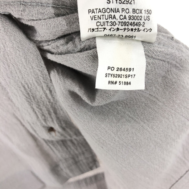 Patagonia ORGANIC COTTON 52921SP17 Short Sleeve Cotton Shirt, Box Shirt, Men's Size S Organic cotton gray type Vintage Second Hand