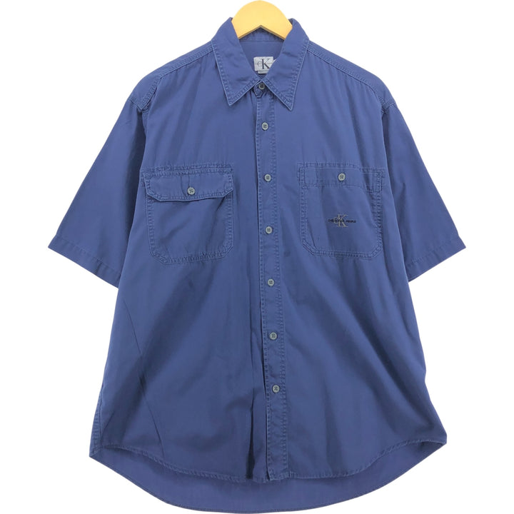 90'S Calvin Klein short sleeve cotton shirt, men's size L, vintage cotton navy blue type Vintage Second Hand