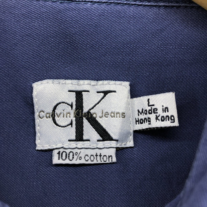 90'S Calvin Klein short sleeve cotton shirt, men's size L, vintage cotton navy blue type Vintage Second Hand