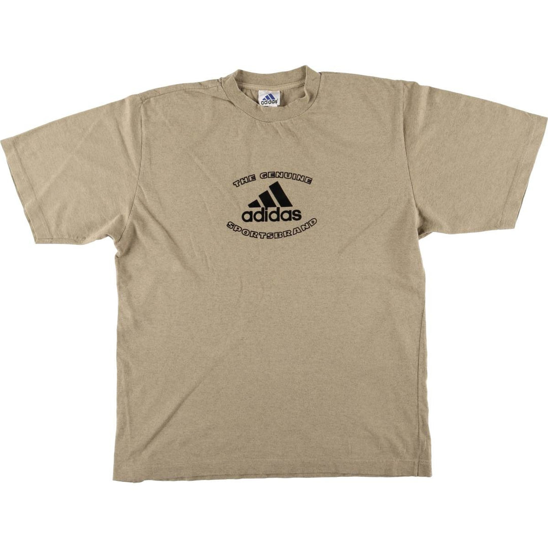 90'S Adidas logo print T-shirt, men's size L, vintage cotton brown type Vintage Second Hand