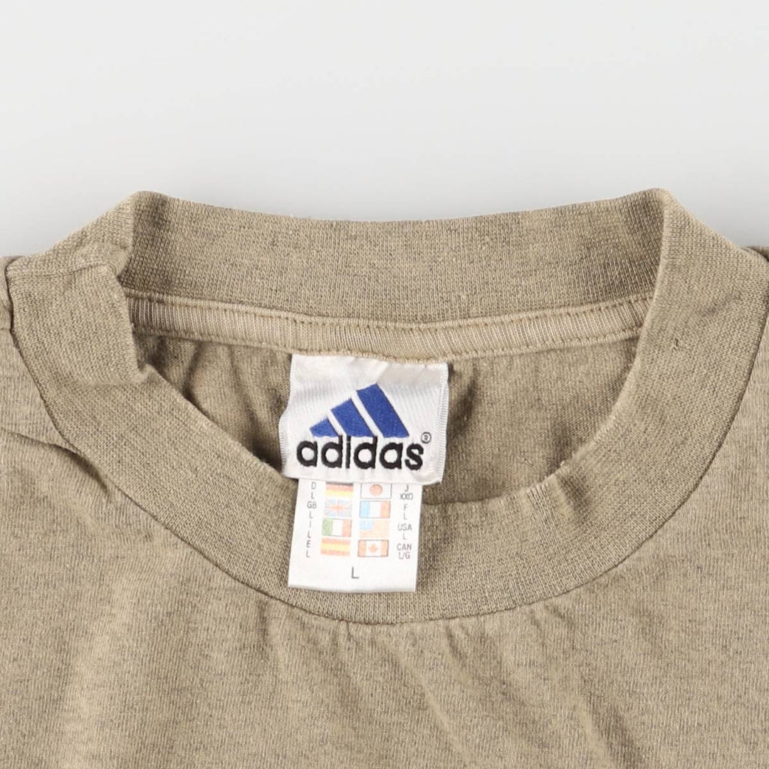 90'S Adidas logo print T-shirt, men's size L, vintage cotton brown type Vintage Second Hand