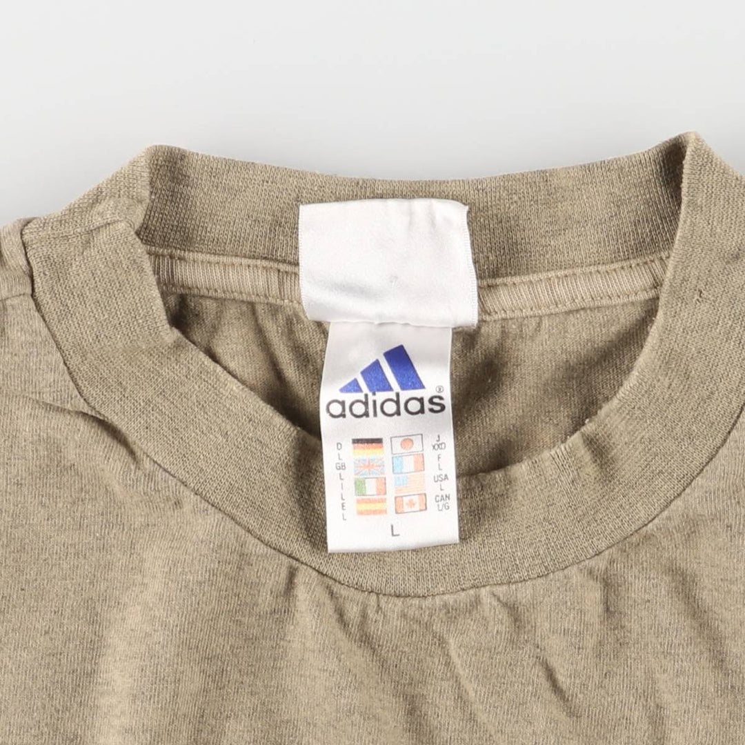 90'S Adidas logo print T-shirt, men's size L, vintage cotton brown type Vintage Second Hand