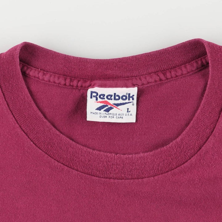 90'S Reebok One Point Logo T-shirt Made in USA Men's L Size Vintage cotton wine-red Vintage Second Hand
