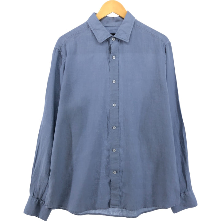Massimo Dutti Long Sleeve Linen Shirt Men's XL linen blue type Vintage Second Hand
