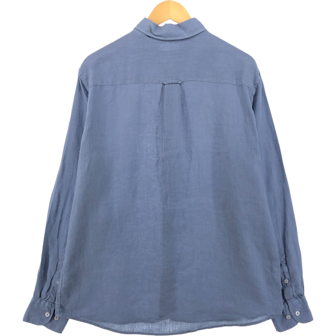 Massimo Dutti Long Sleeve Linen Shirt Men's XL linen blue type Vintage Second Hand
