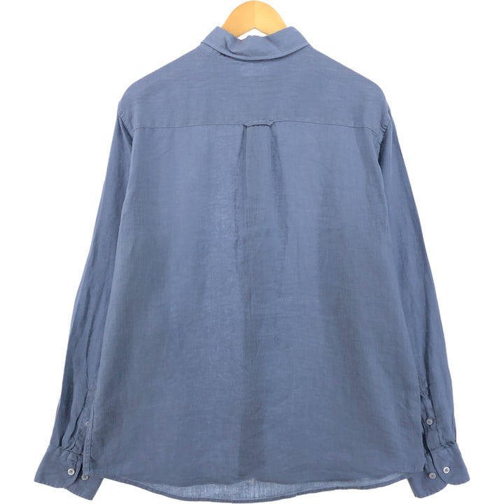Massimo Dutti Long Sleeve Linen Shirt Men's XL linen blue type Vintage Second Hand