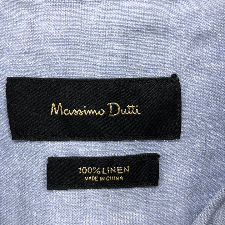 Massimo Dutti Long Sleeve Linen Shirt Men's XL linen blue type Vintage Second Hand