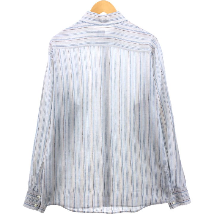 Hugo Boss HUGO BOSS Stripe Pattern Long Sleeve Linen Shirt Men's Size L linen beige type brown Vintage Second Hand