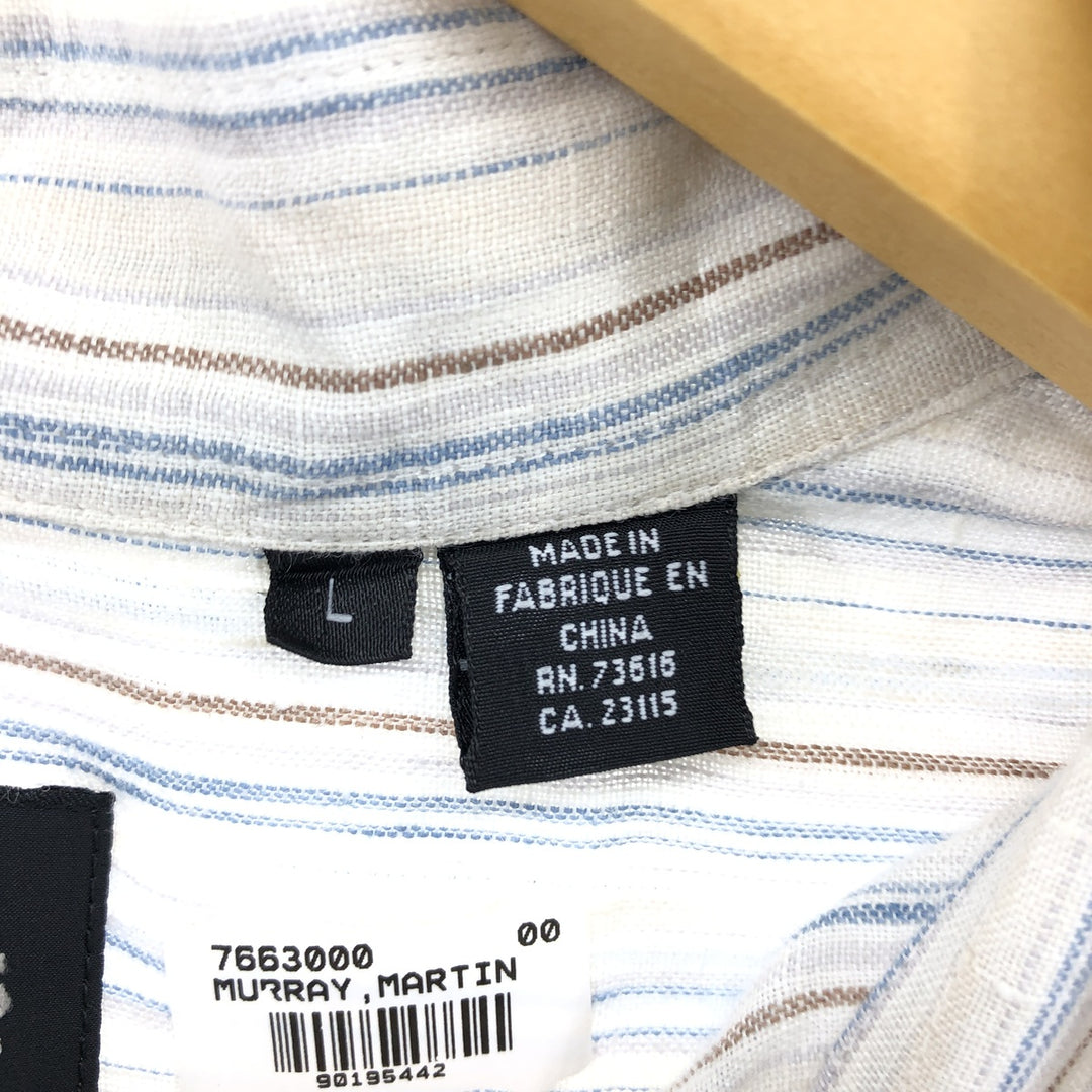 Hugo Boss HUGO BOSS Stripe Pattern Long Sleeve Linen Shirt Men's Size L linen beige type brown Vintage Second Hand