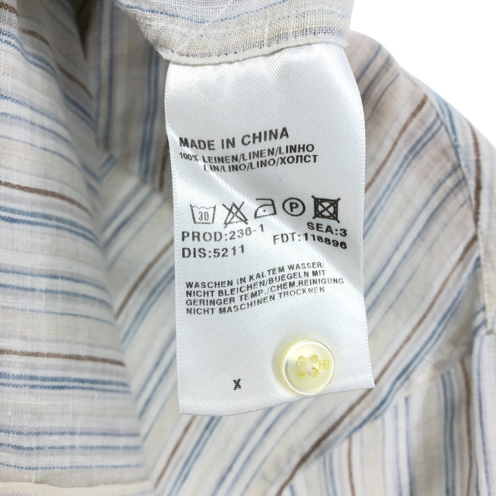 Hugo Boss HUGO BOSS Stripe Pattern Long Sleeve Linen Shirt Men's Size L linen beige type brown Vintage Second Hand
