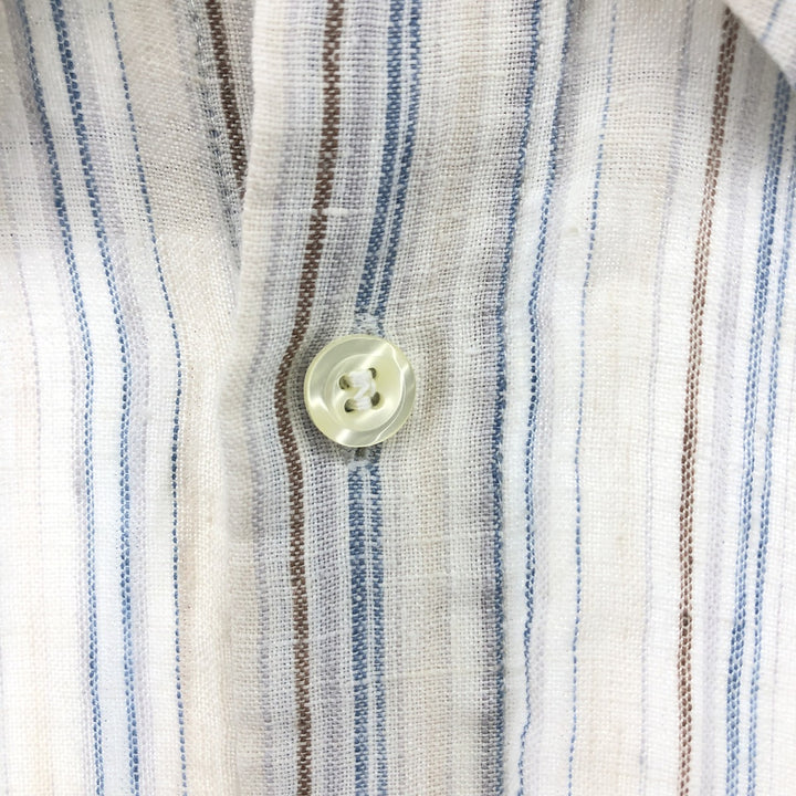 Hugo Boss HUGO BOSS Stripe Pattern Long Sleeve Linen Shirt Men's Size L linen beige type brown Vintage Second Hand