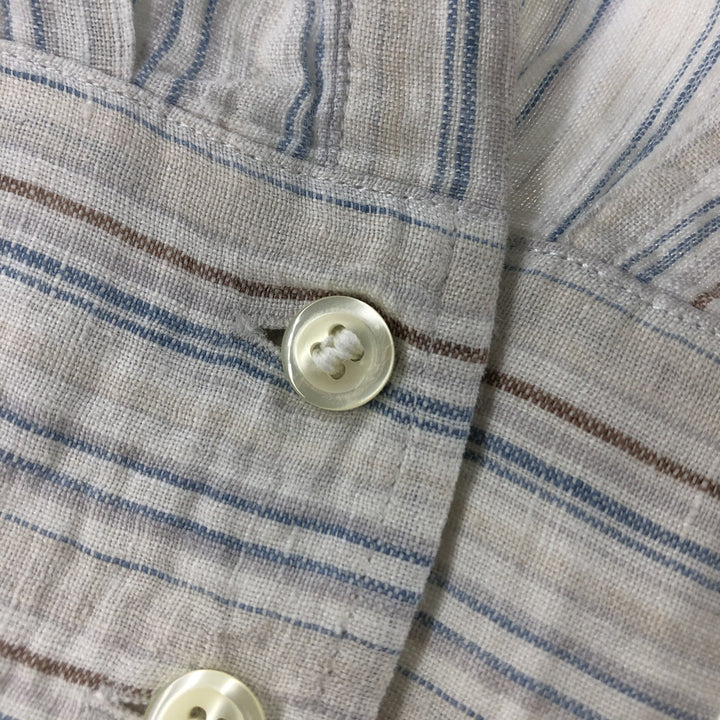 Hugo Boss HUGO BOSS Stripe Pattern Long Sleeve Linen Shirt Men's Size L linen beige type brown Vintage Second Hand