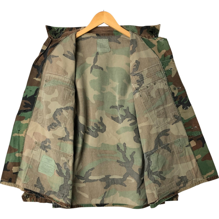 80'S Camouflage Pattern Woodland Camo Ripstop BDU Military Jacket Made in USA LARGE-SHORT Men's L equivalent cotton Khaki type Vintage Second Hand