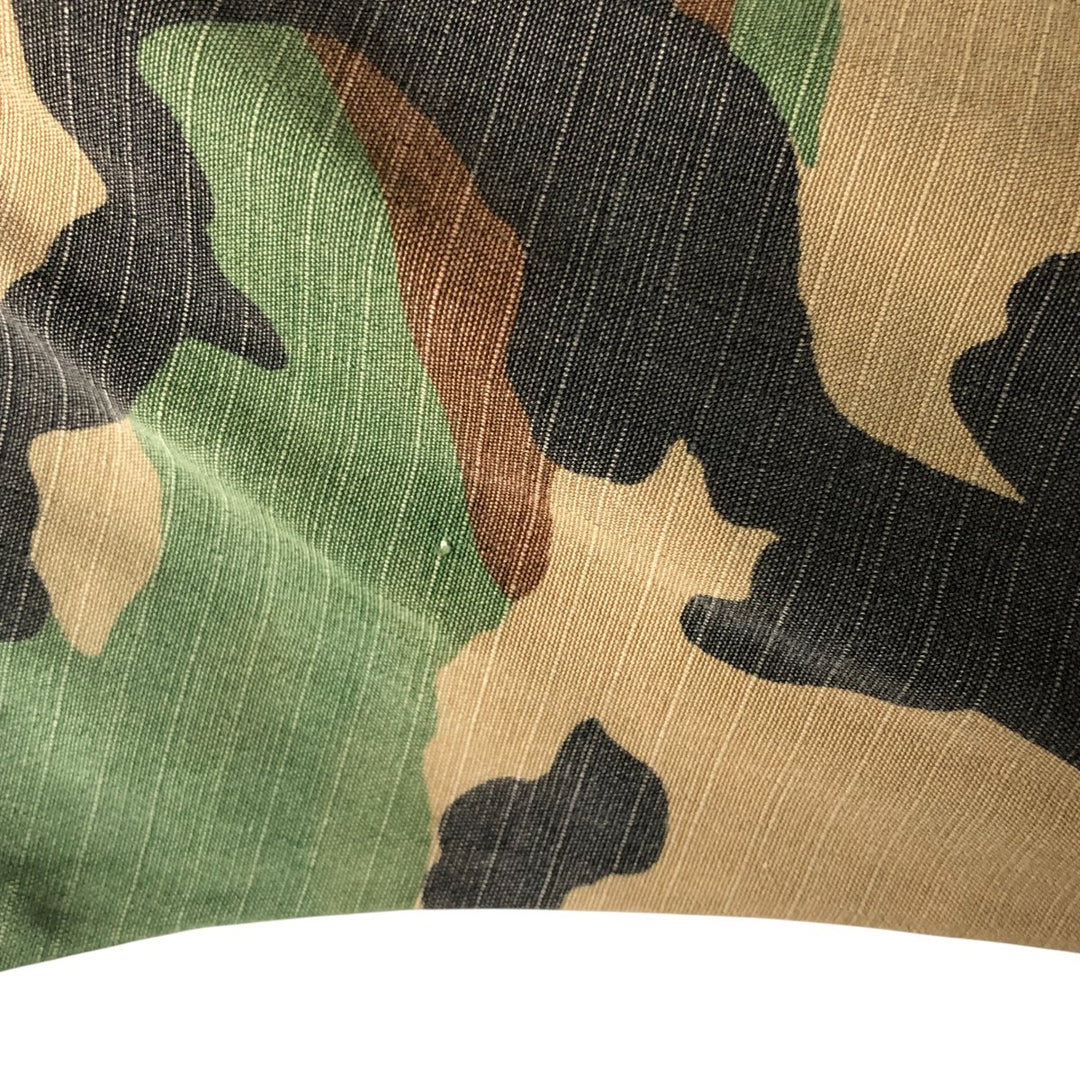 80'S Camouflage Pattern Woodland Camo Ripstop BDU Military Jacket Made in USA LARGE-SHORT Men's L equivalent cotton Khaki type Vintage Second Hand