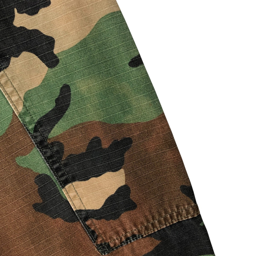 80'S Camouflage Pattern Woodland Camo Ripstop BDU Military Jacket Made in USA LARGE-SHORT Men's L equivalent cotton Khaki type Vintage Second Hand