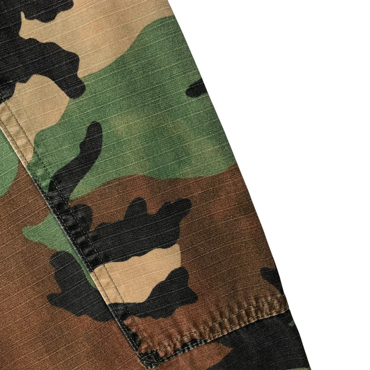 80'S Camouflage Pattern Woodland Camo Ripstop BDU Military Jacket Made in USA LARGE-SHORT Men's L equivalent cotton Khaki type Vintage Second Hand