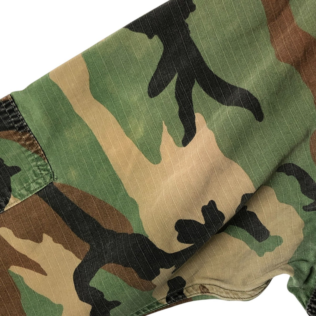 80'S Camouflage Pattern Woodland Camo Ripstop BDU Military Jacket Made in USA LARGE-SHORT Men's L equivalent cotton Khaki type Vintage Second Hand